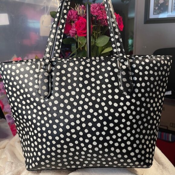 KATE SPADE, EUC LEATHER POLKA DOT TOTE BAG - Picture 2 of 9